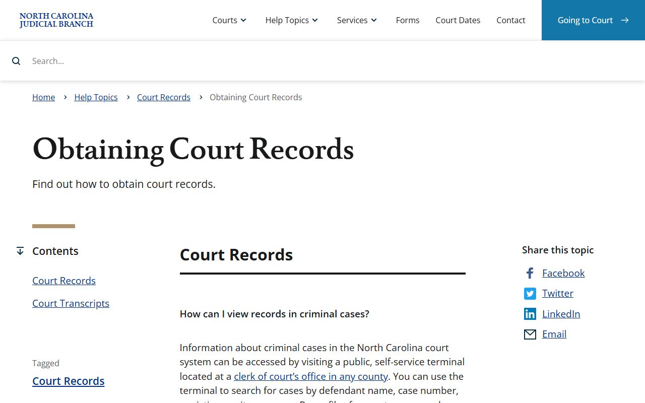 Duplin County Clerk of Superior Court obtaining court records