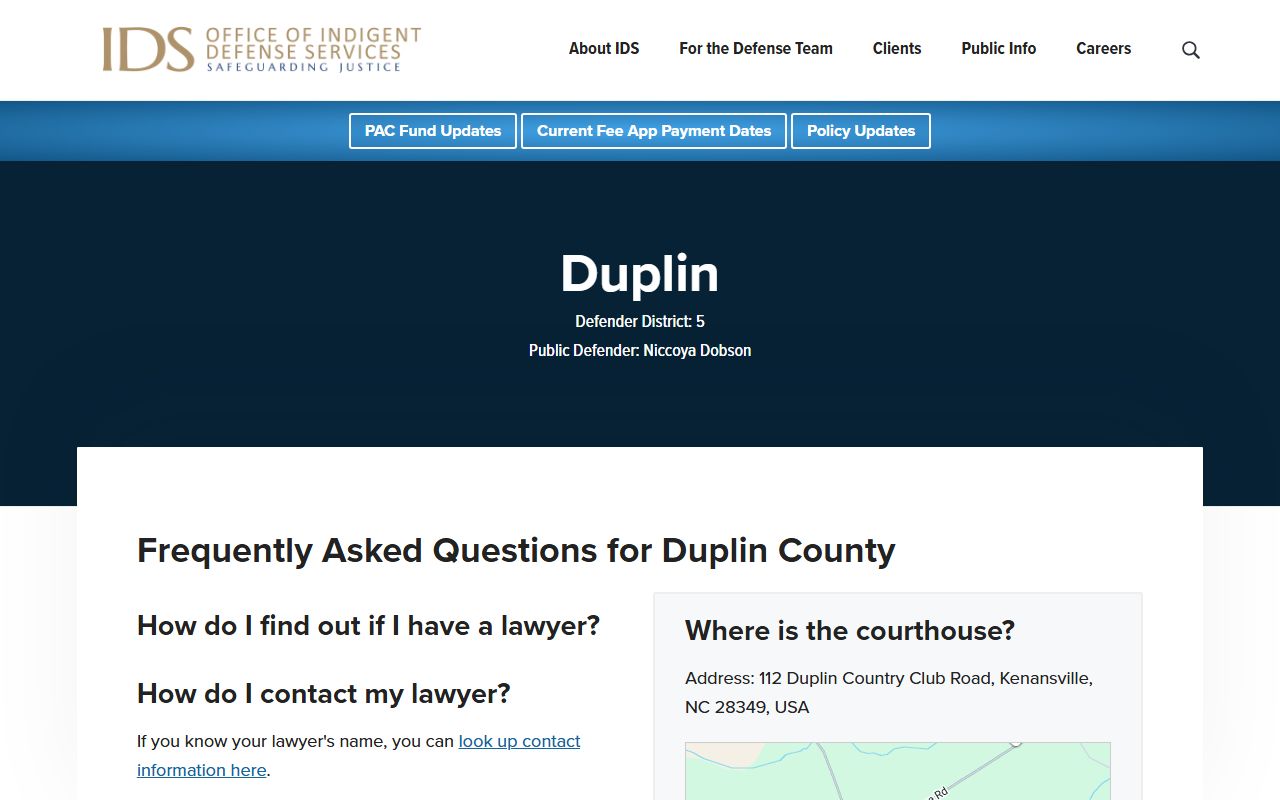 Duplin County criminal court records IDS county page