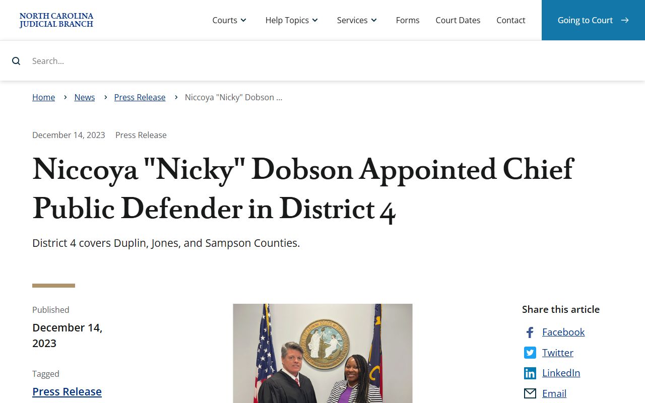 Duplin County criminal court records Chief Public Defender release