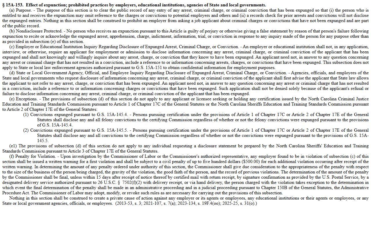 Duplin County criminal court records expunction effect statute