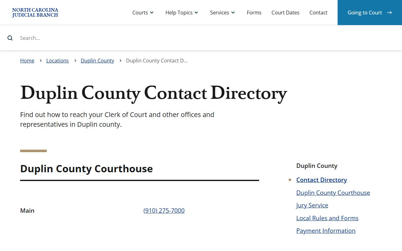 Duplin County court records contact directory