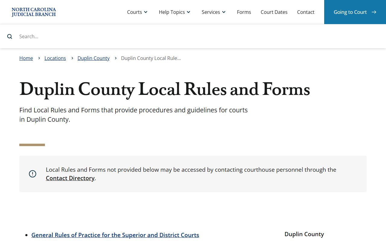 Duplin County court records local rules and forms