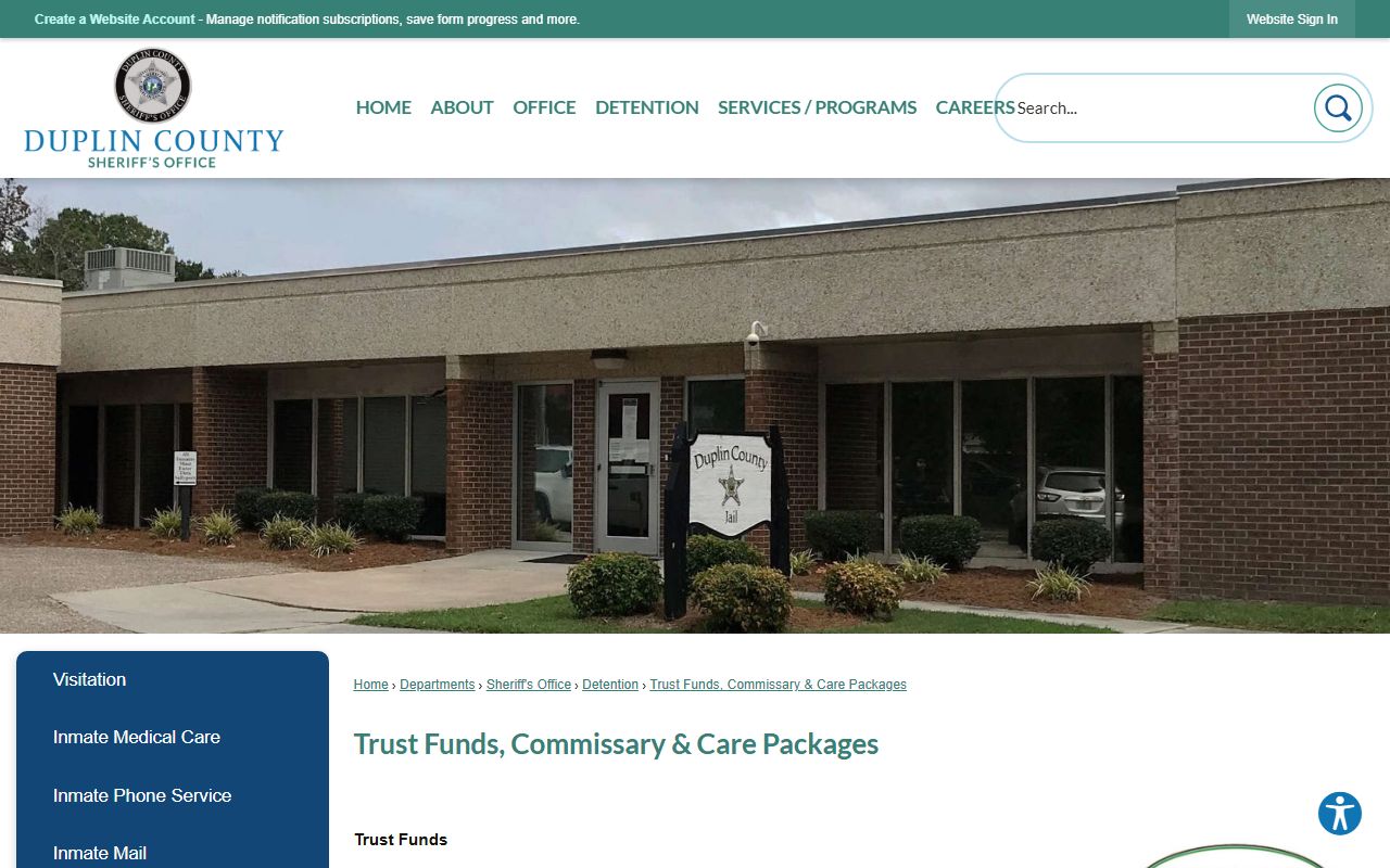 Duplin County inmate commissary trust funds and care packages