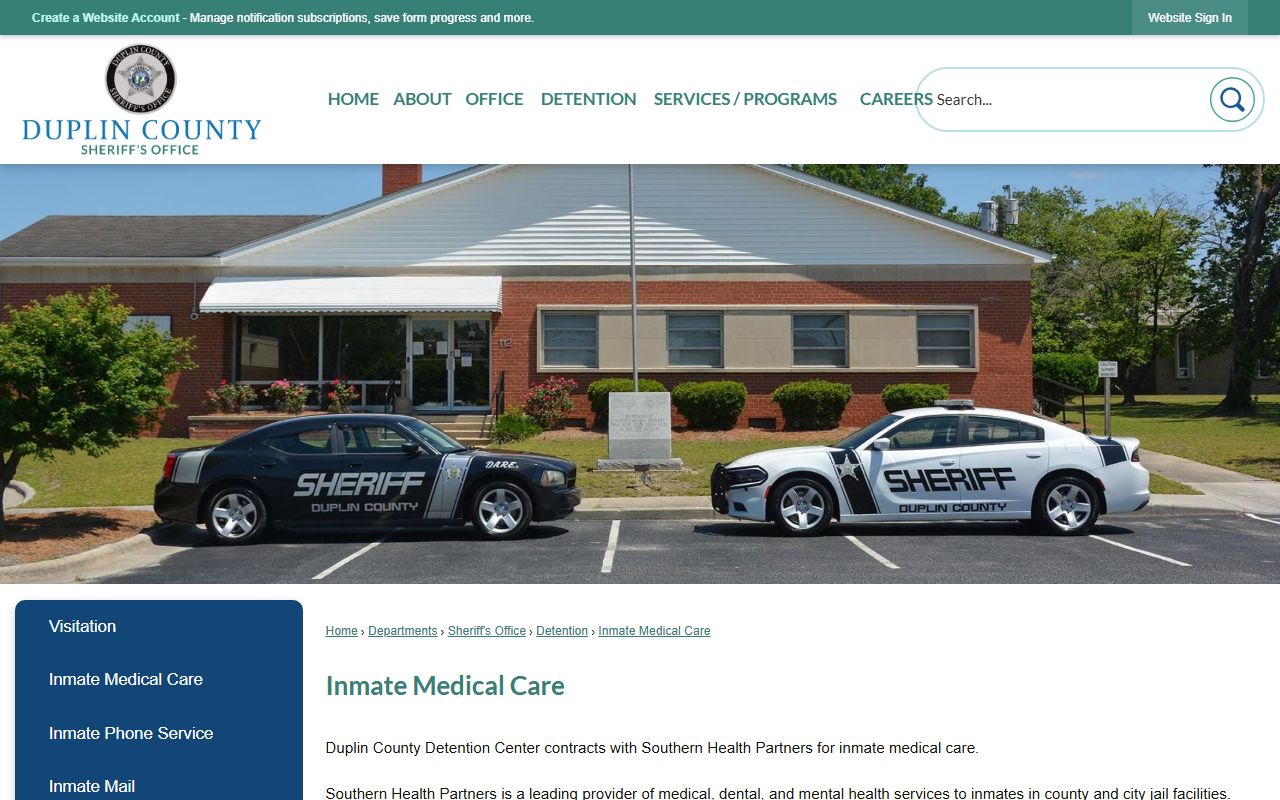 Duplin County inmate medical care provider information