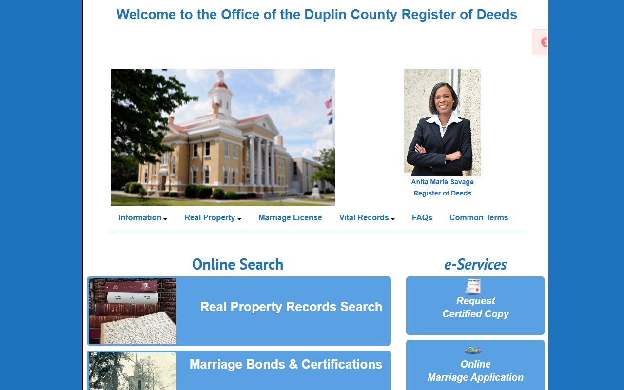 Duplin County marriage records Register of Deeds records site