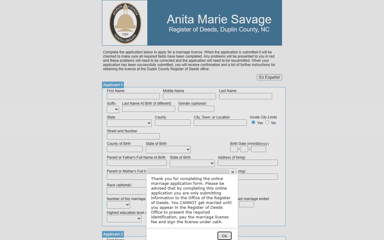 Duplin County marriage records online marriage application
