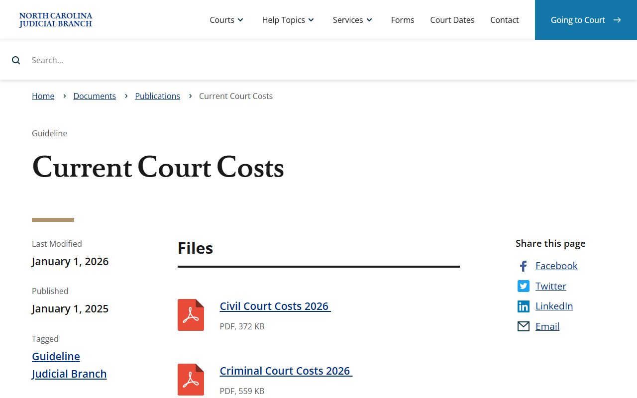Duplin County traffic court records current court costs