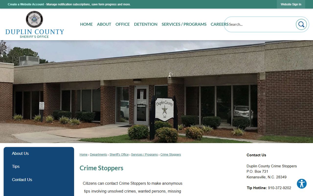 Duplin County warrant search Crime Stoppers page